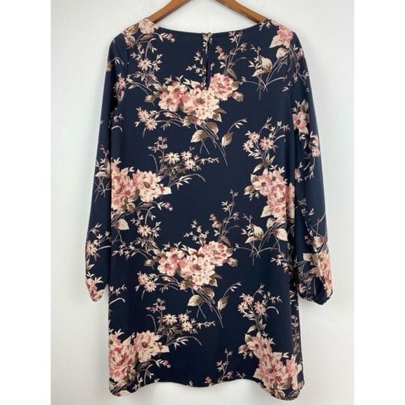 ✨Vanilla Bay Floral Dress Large Long Sleeve Dark Pink Cream Shift✨ - Picture 5 of 7